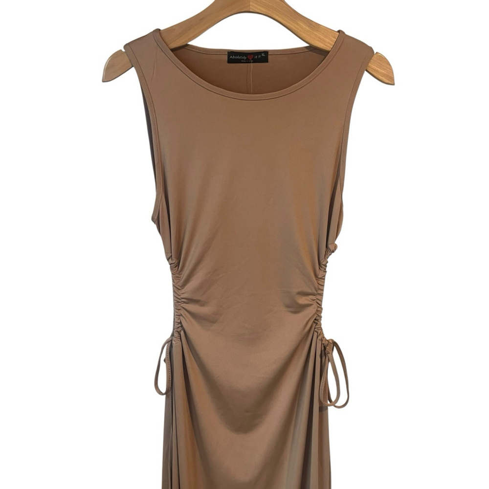 Absolutely Love It Beige Bodycon Midi Dress Size M - Picture 2 of 11